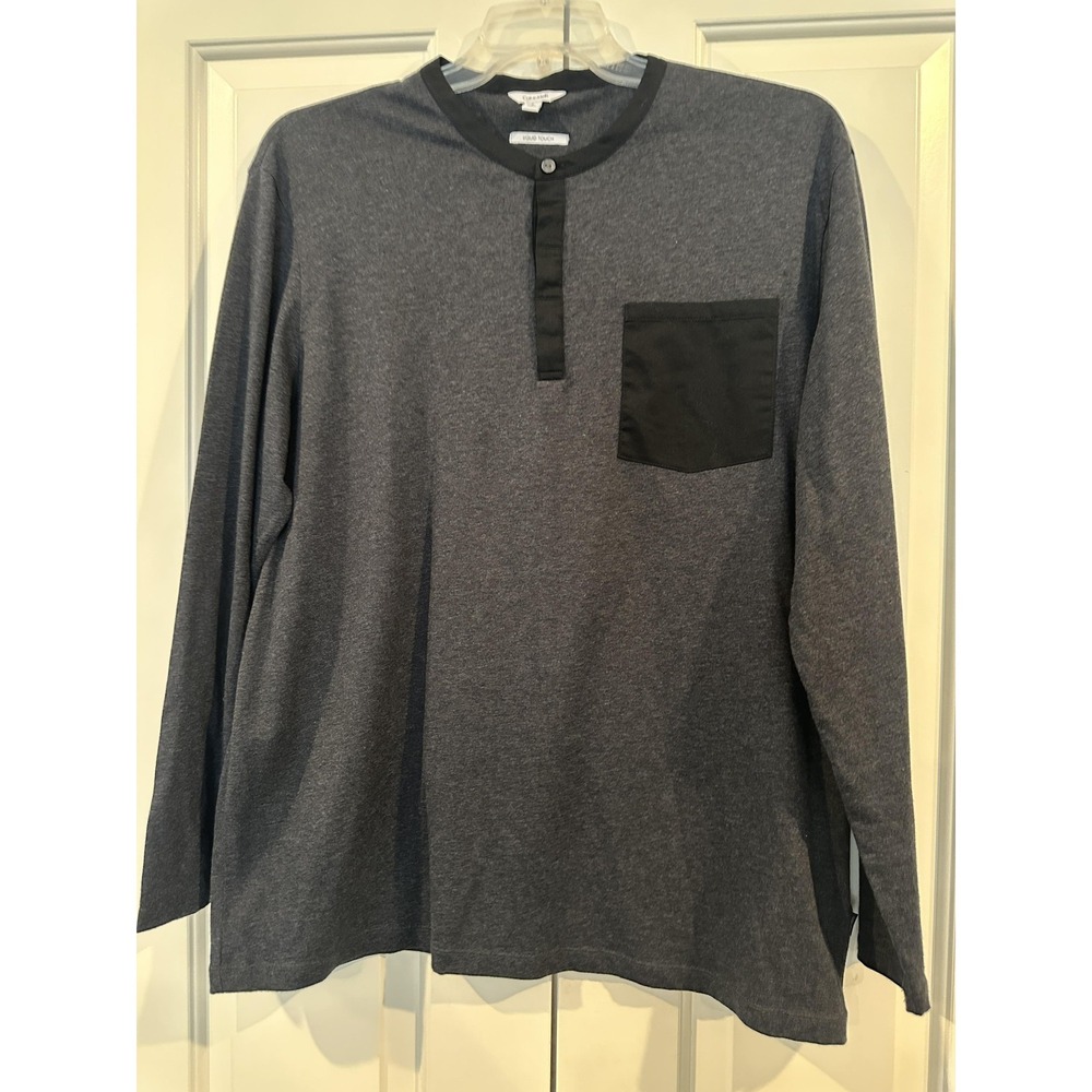 Calvin Klein Shirt‎ Mens Extra Large Gray Black Henley Long Sleeve Liquid Touch